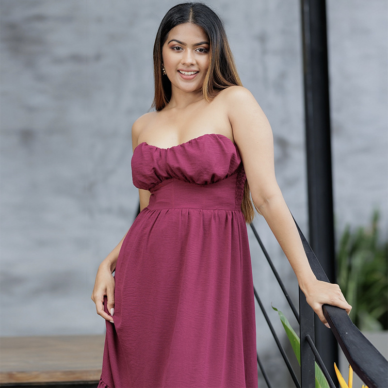 T5170 Women's 2025 Spring New Fashion Tube Top Sleeveless High Waist Slim Fit Pleated Long Dress