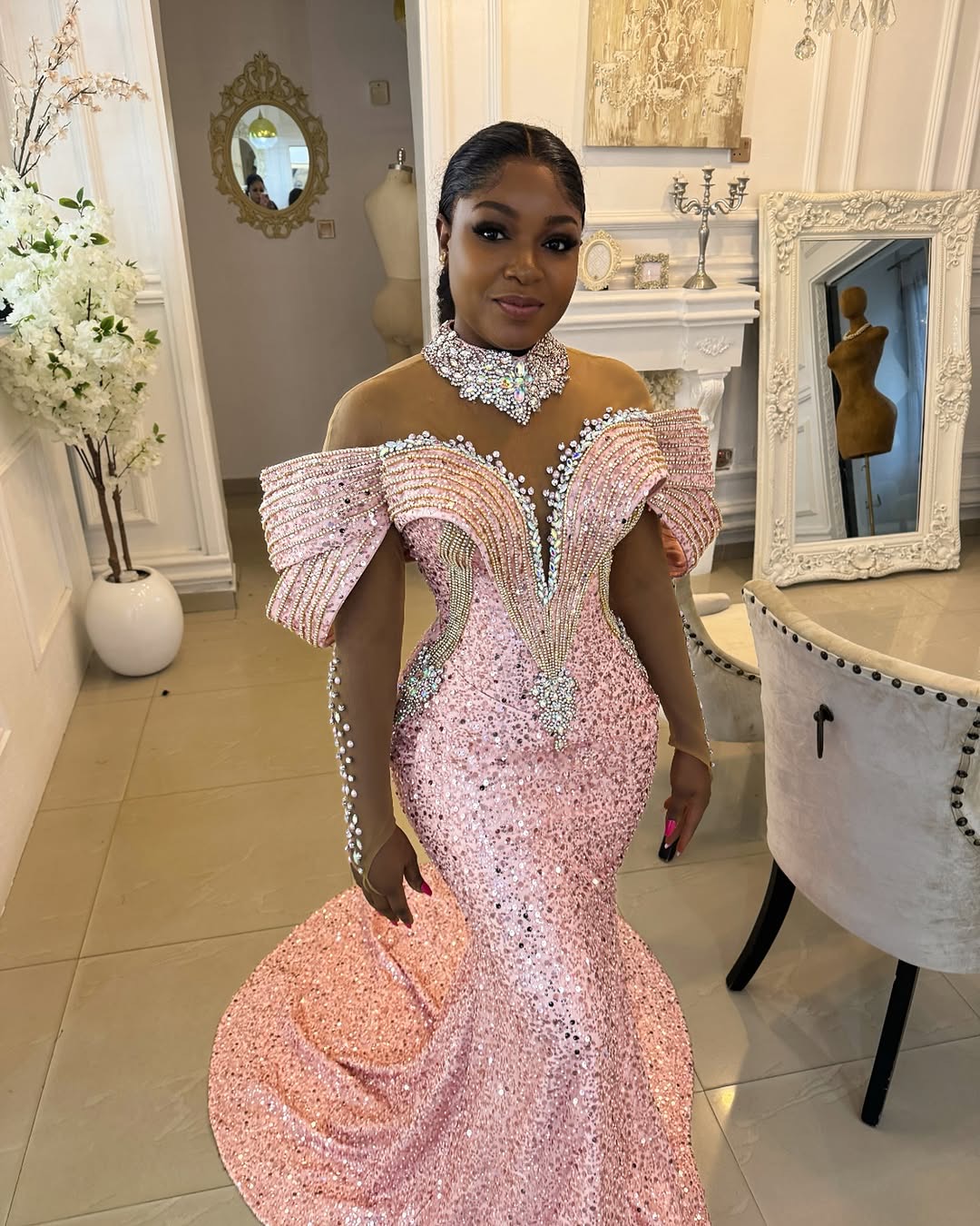 Aso Ebi Pink Mermaid Prom Dresses 2025 Rhies Beaded Stylish Evening Formal Party Second Birthday Engagement Gowns Plus Size Dress For Special Ocns