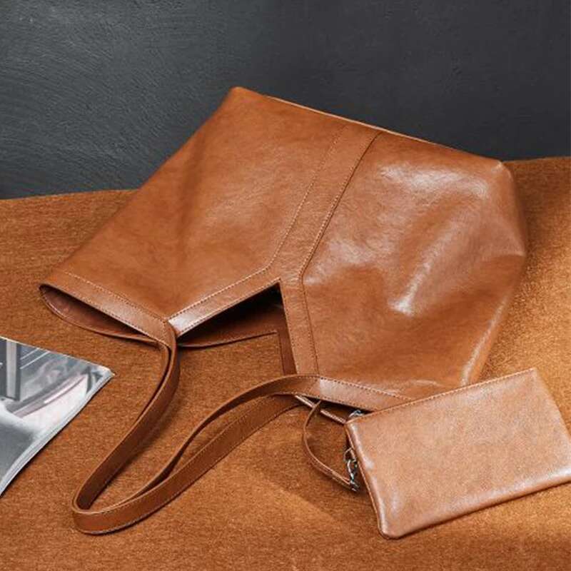 High-End Brand Genuine Leather Women's Tote Retro Large Capacity Underarm New Y Letter Design Versatile Shoulder Bag