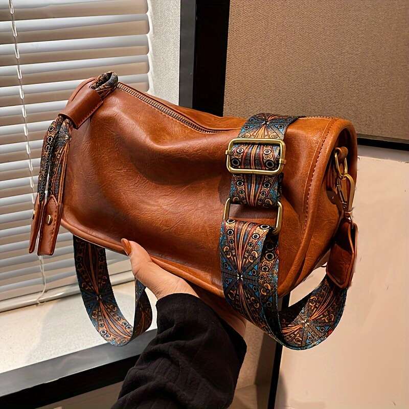 Pattern zipper crossbody fashionable bag, wide shoulder strap, large capacity daily wallet
