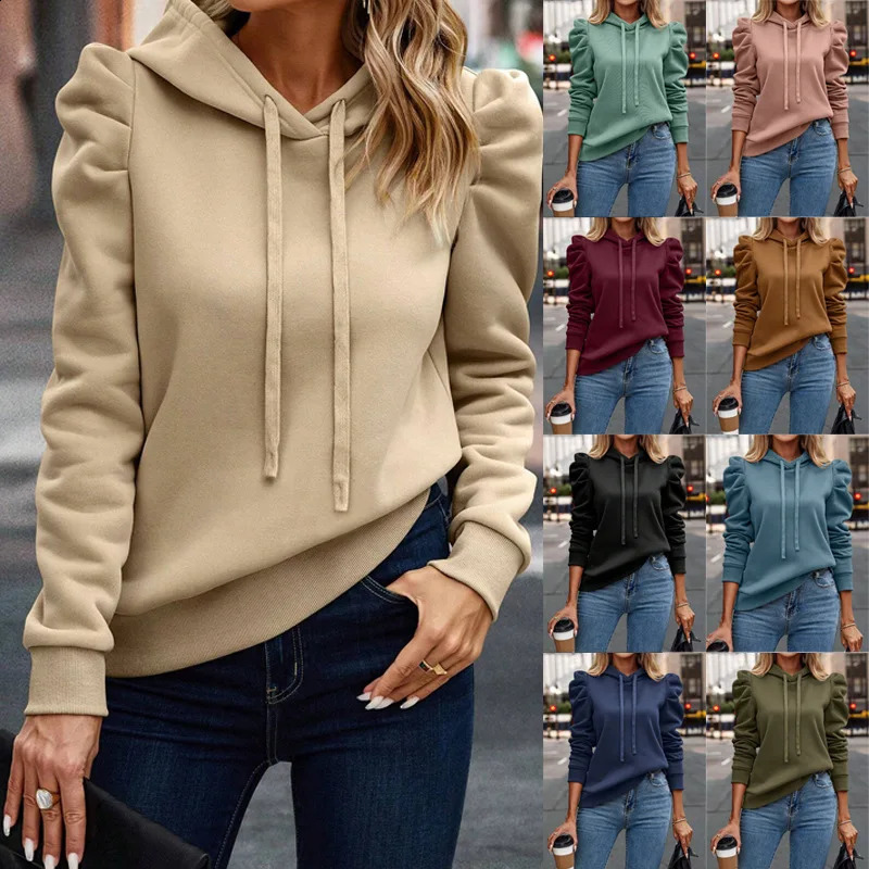 2025 autumn and winter fashion lapel hooded solid color long sleeve casual T female hoodie 250113