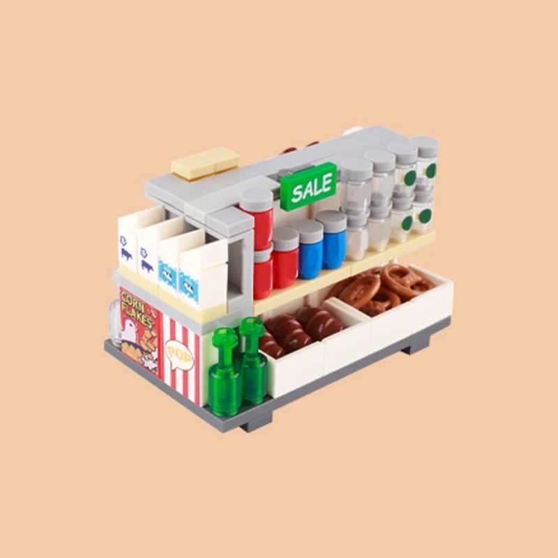 Free shipping MOC In Supermarket Figures Building Blocks Store Vegetable Snacks Beverage Food Cashier Accessory Model Bricks Kids Toys Gifts