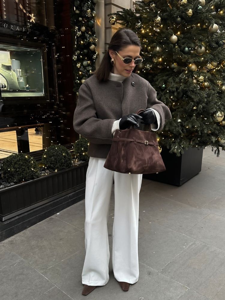 Elegant Solid Round Neck Loose Short Coat Women's Fashion Long Sleeve One Button Jacket New Lady Commute Street Outerwear