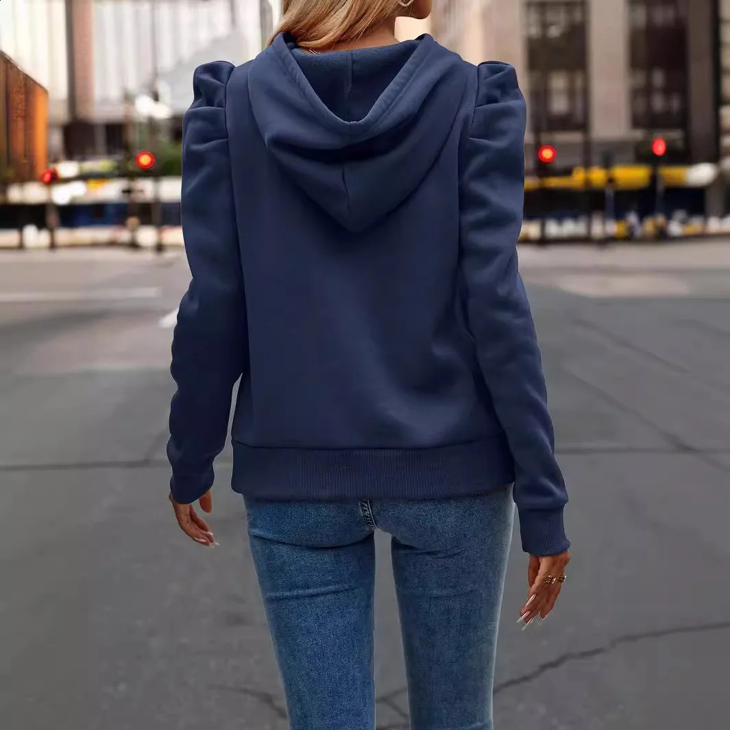 2025 autumn and winter fashion lapel hooded solid color long sleeve casual T female hoodie 250113