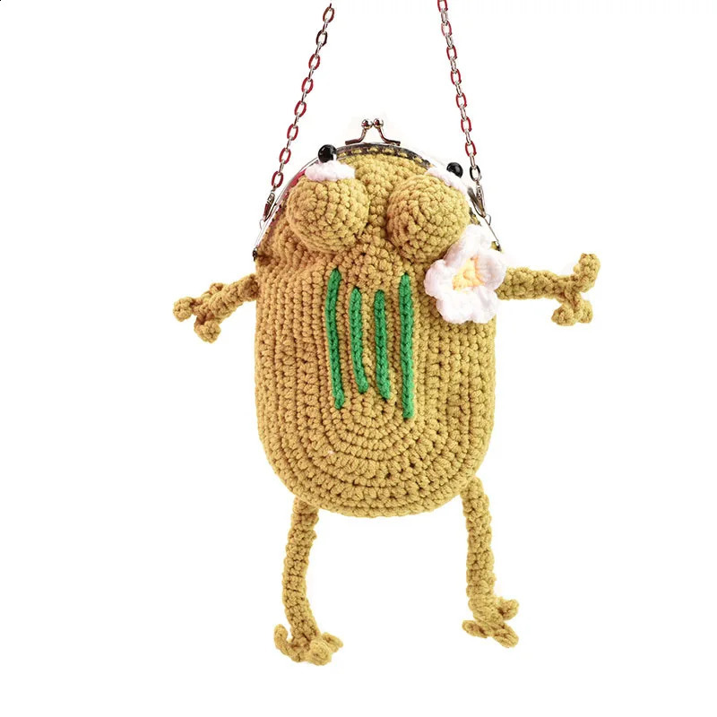 Women Funny cartoon frog small bag Japanese personality chain shoulder bag ins net red girl knitted mobile phone bag 250113