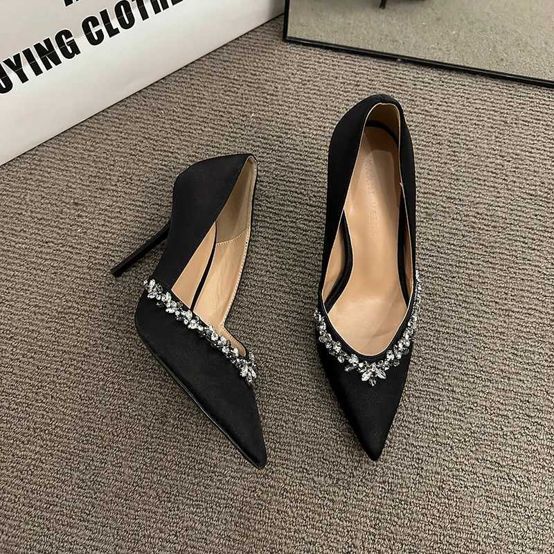 Pointed New Sexy Bed High 7.5Cm Or 9Cm Rhinestone Thin Hot Heel Fashion New H Shoes For Wen 2024 Pumps Z250121