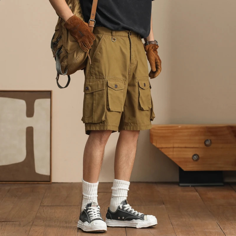 Summer street mens work shorts High-end combed cotton loose fit knee-length pants Multi-pocket model stretch casual pants 250117