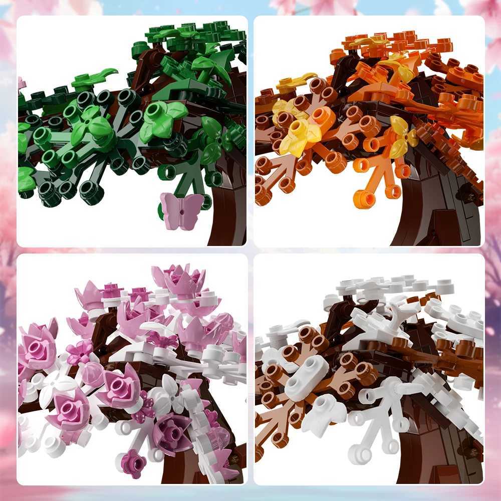 MOC Four Season Flower Tree Bricks Model Spring Summer Autumn Winter Bonsai Tree Home Decoration Building Blocks Toys Kids Gifts W250115