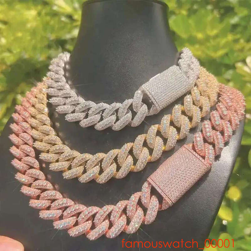 Hip Hop 22 - 25mm Cuban Solid Sier Vvs Moissanite Necklace Customized Jewelry