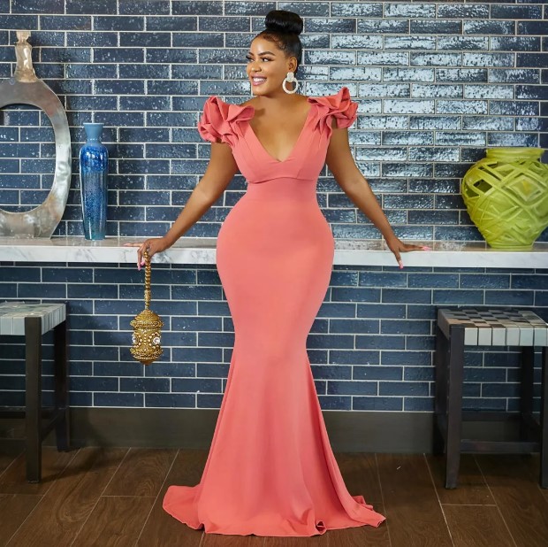 Watermelon Junior Bridesmaid Mermaid V Neck Gorgeous Elastic Satin Maid of Honor Dresses Bride Gowns for Nigeria Black Women Girls Marriage 0121