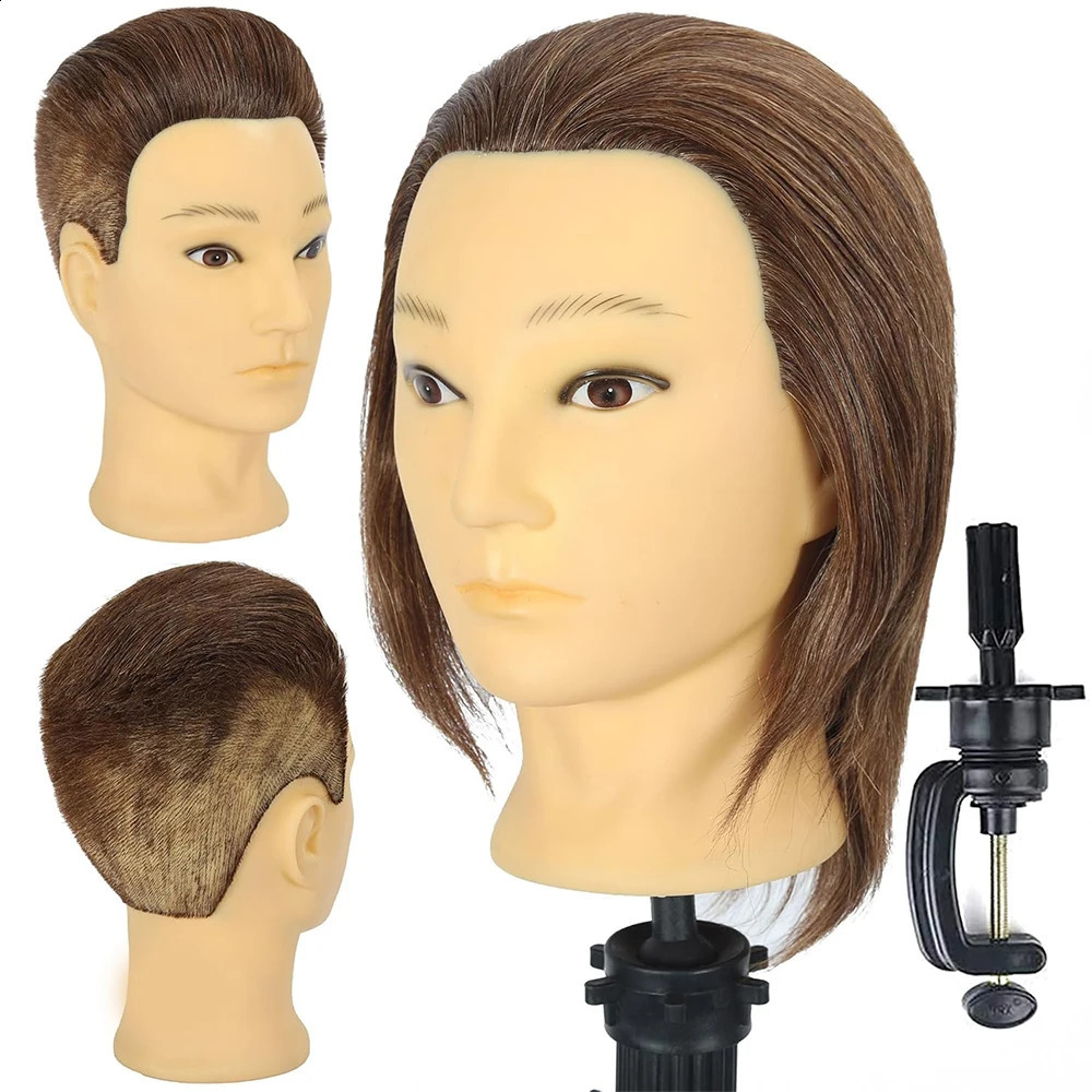 Male Mannequin Head With Human Hair Black For Practice Hairdresser Cosmetology Training Doll Head For Hair Styling 250114