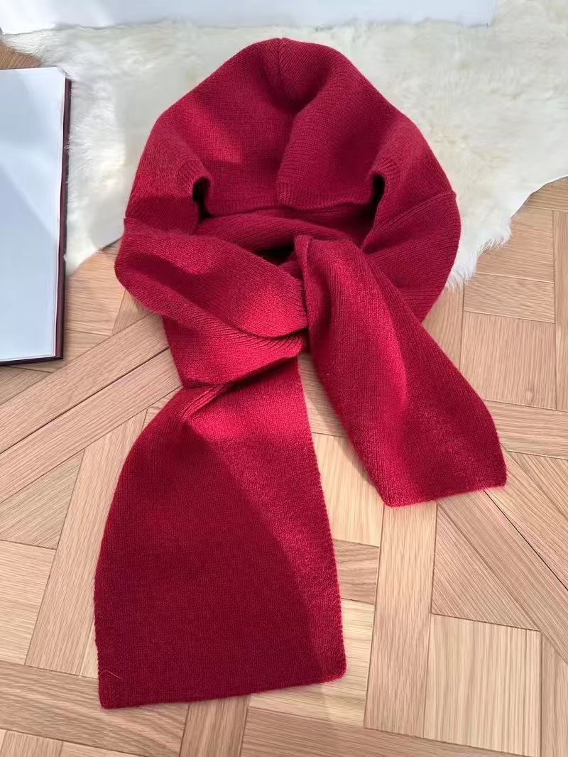 T110 autumn and winter hooded scarf thickened atmosphere knitted scarf female winter thickened windproof neck protection