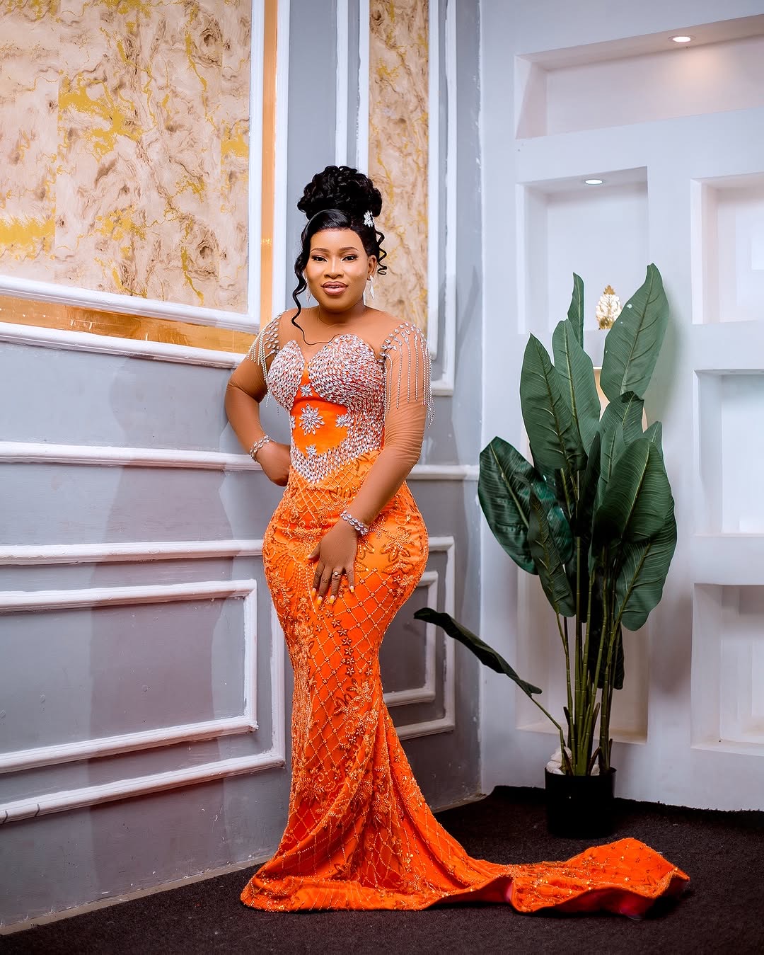 Aso Ebi Orange Mermaid Prom Dresses 2025 Crystals Lace Beaded Evening Formal Party Second Birthday Engagement Gowns Plus Size Dress For Special Ocns