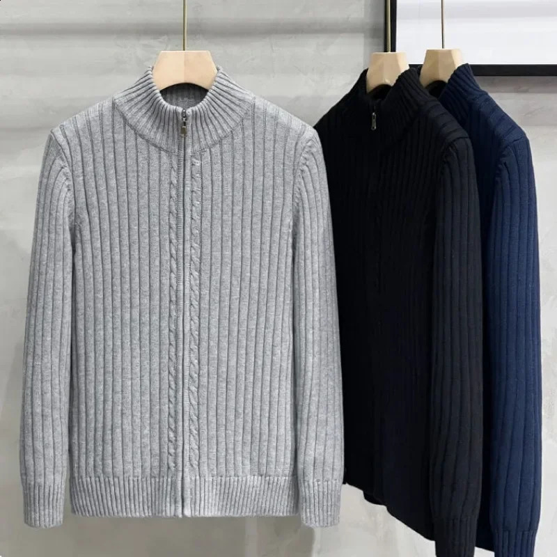 Mens Clothes Daily Wear England Style Black Autumn Winter Cardigan for Men with Turtleneck Zipper Casual Knit Sweater 250115m