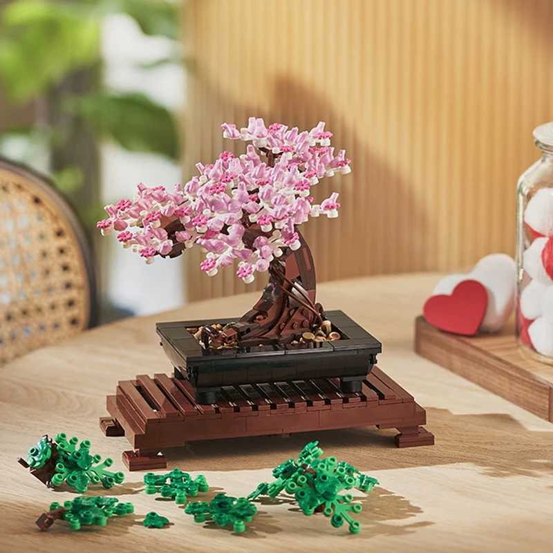 Creative Fit Bonsai Tree Flower Bouquet Building Blocks Model Diy Decor Immortal Plant Potted Bricks Toys for Kids Gifts W250115