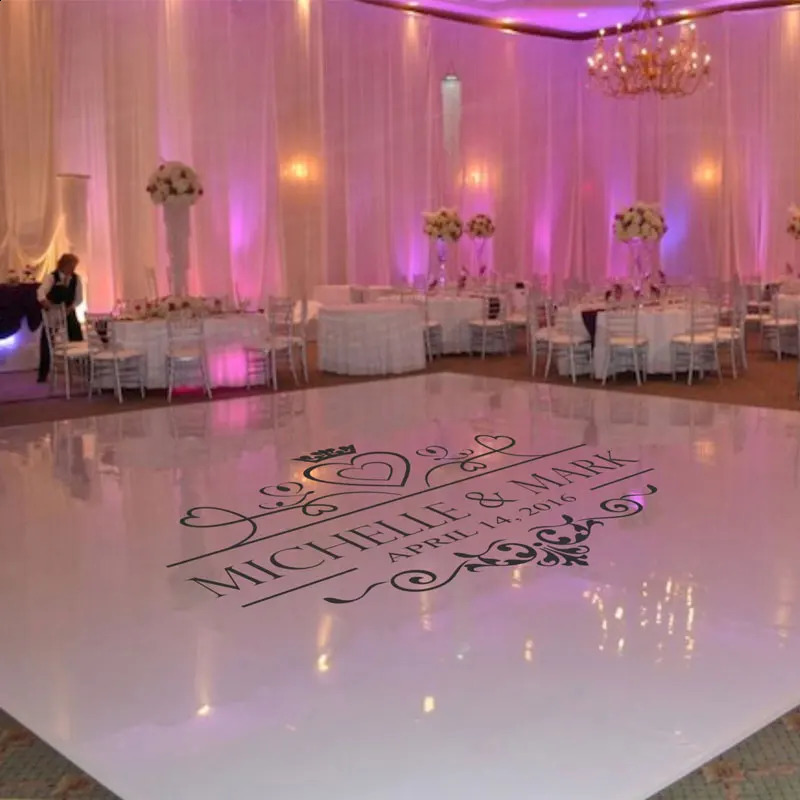 Wedding dance floor decals wedding floor flower embossed vinyl floor stickers party decoration custom name and date DIY decoration WD17 250114
