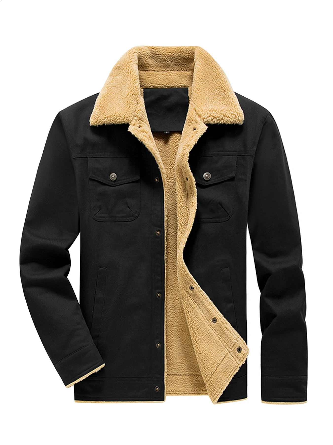 Mens Sherpa Fleece Lined Jacket Thermal Cotton Trucker Jackets Winter Coat with 5 Pockets 250113