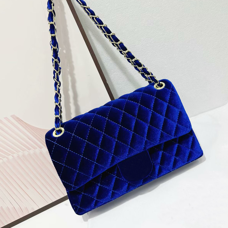 Women Designer Velvet bags Fashion women Chain Bag plaid flap caviar shouder handbag gold chain solid color buckle square stripe lady messenger purse Hasp