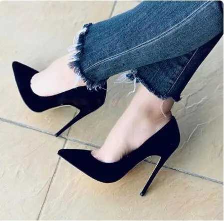 Dark Blue Hot Purple Black Veet Pointed Toe Shallow Slip On 8 10 12 CM Stiletto High Heel Pumps New Wen Party Dress Shoes Size 45 Z250121