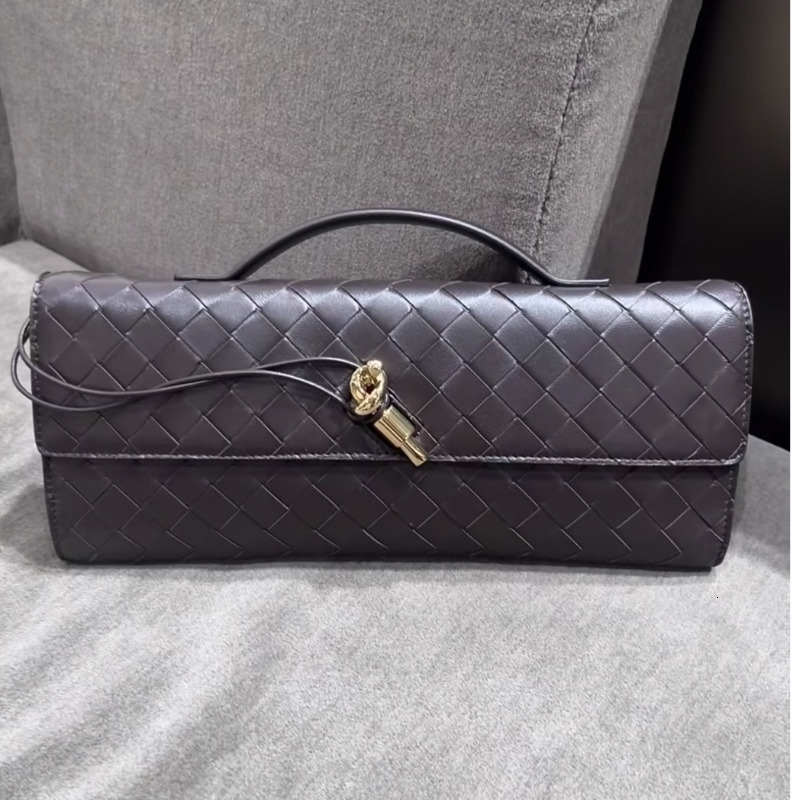 Real Long Clutch Andiamo with Handle Craftsmanship Cow Leather Women Shoulder Bags Purses and Handbags Famous Brand Designer Evening Bag