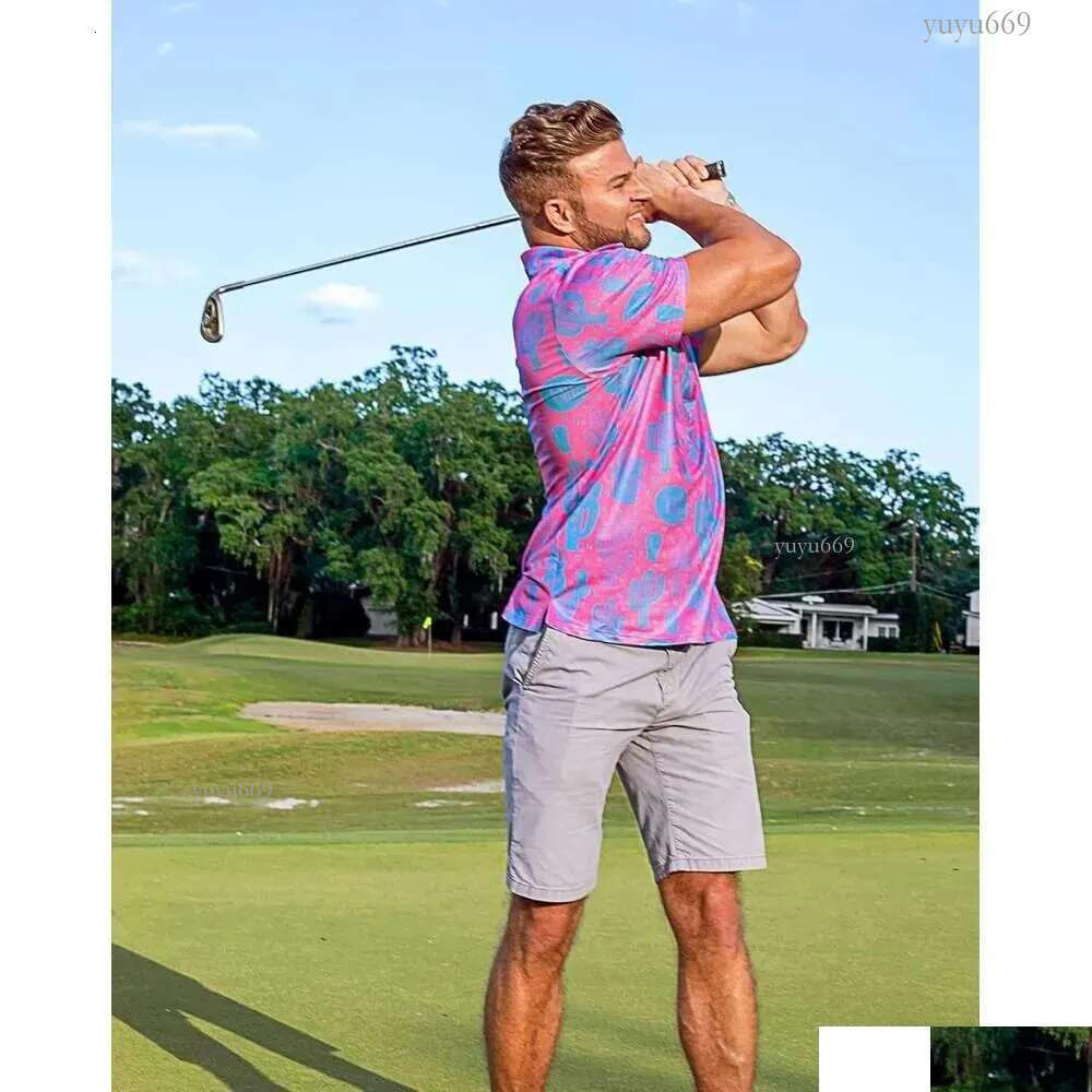Men'S Polos Mens Shirt Shirts Dry Fit Pink Cactus 3D Print Moisture Wicking Funny Golf Tshirt Casual Tops Summer Clothes Short Sleeve Otwir