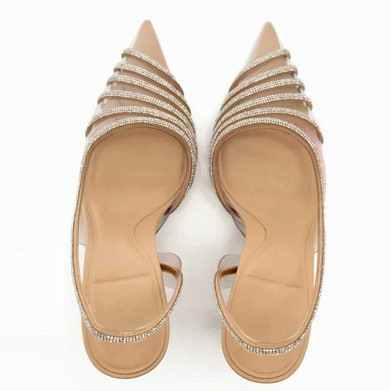 2024 High Hot Heeled Sandals For Wen Sexy Clear PVC Ladies Party Shoes Rhinestones Brand Designer New Summer Slingback Footwear Z250121