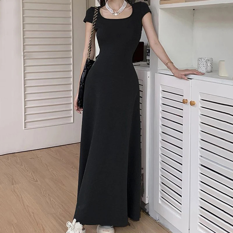 Rimocy Slim Fit Sexy Maxi Dresses for Women 2024 Summer Short Sleeve Bodycon Dress Woman Round Neck Party Club Sundress Ladies 250110Z