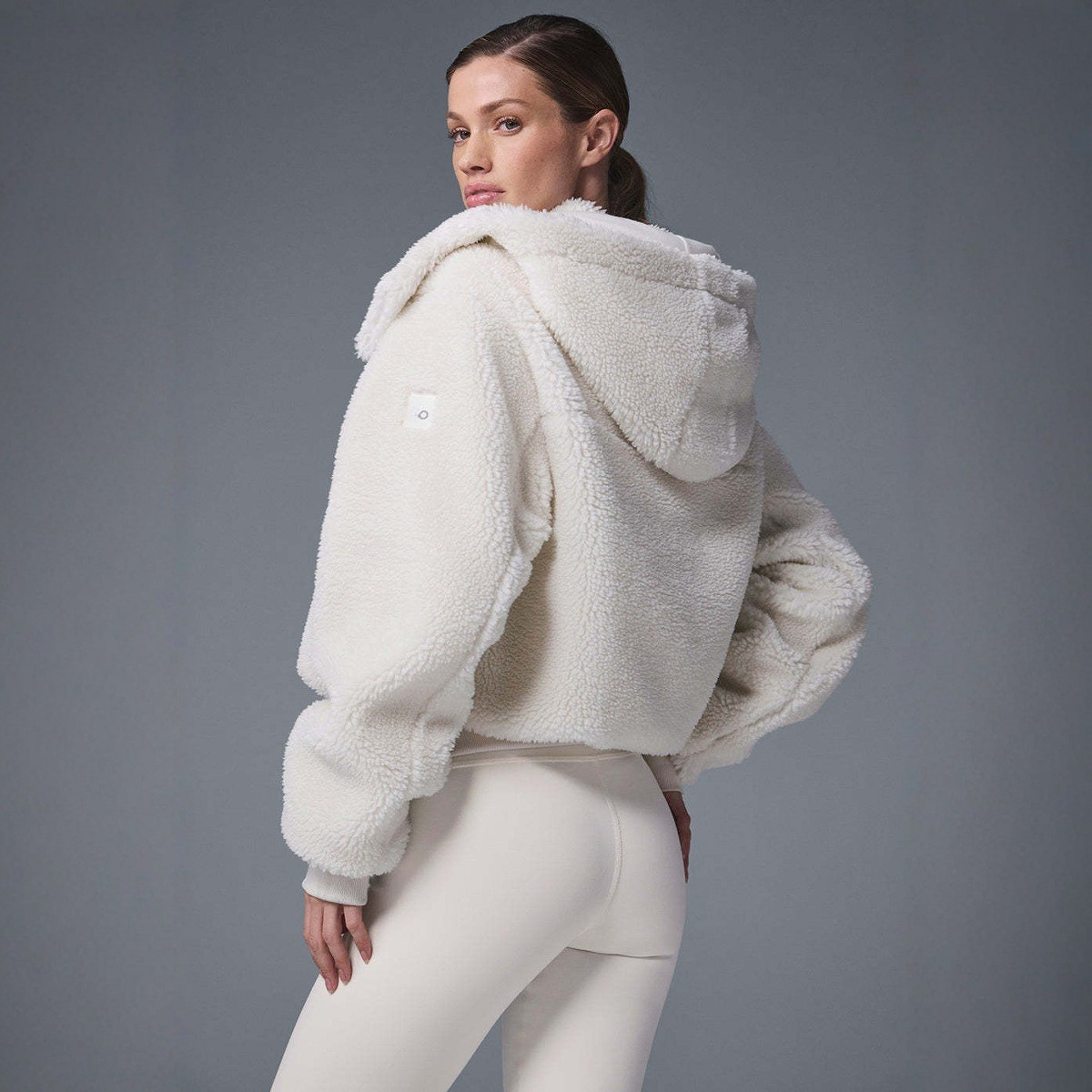 2025--Yoga Hooded Coat Sherpa Jackets Lamb Plush Warm Tall Collar Long Sleeve Sweater Zip Cardigan Sweatshirts Removable Hood Loose Short Thick SweatTops