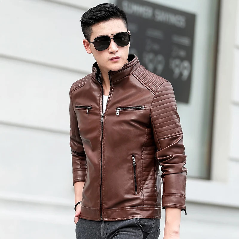 Coat Men Casual Biker Zipper Jackets Male Mens Leather Jacket Slim Fit Motorcycle 250109Z