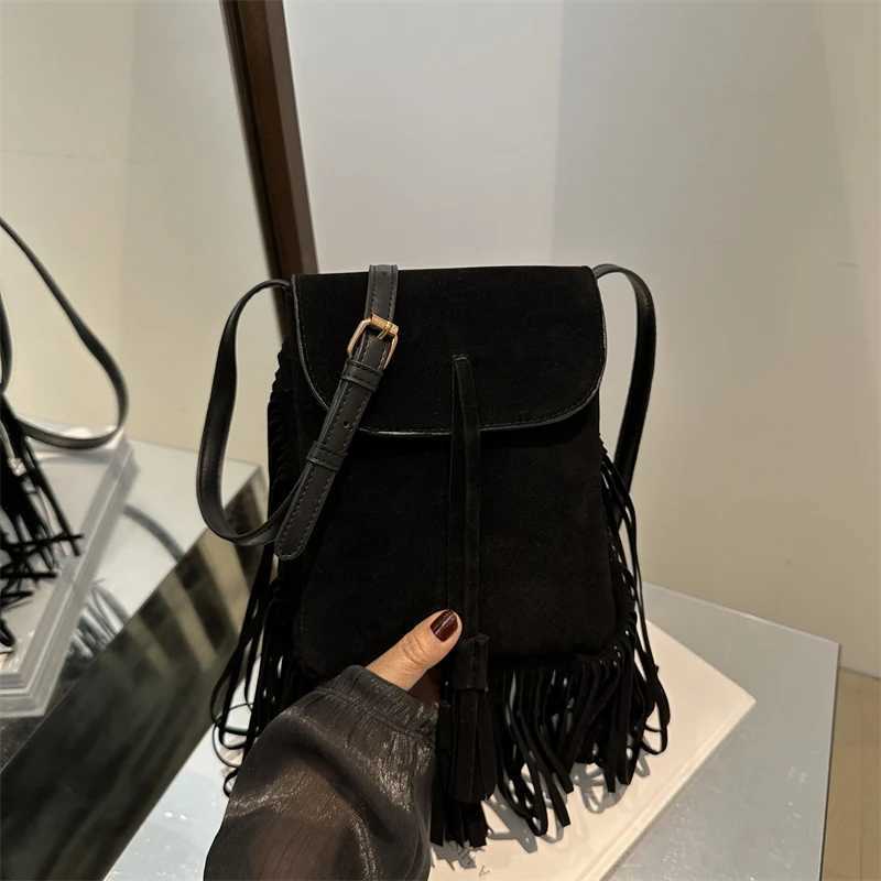 Women Vintage Messenger Bag Large Capacity Suede Retro Tote Handbag Adjustable Strap Fringe Satchel Bag Female Shopping BagC250121