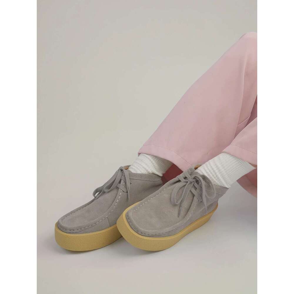 Smile Circle Cow Suede Leather Women Lace up Ankle Boots Thick Bottom Comfortable Flat Casual Shoes