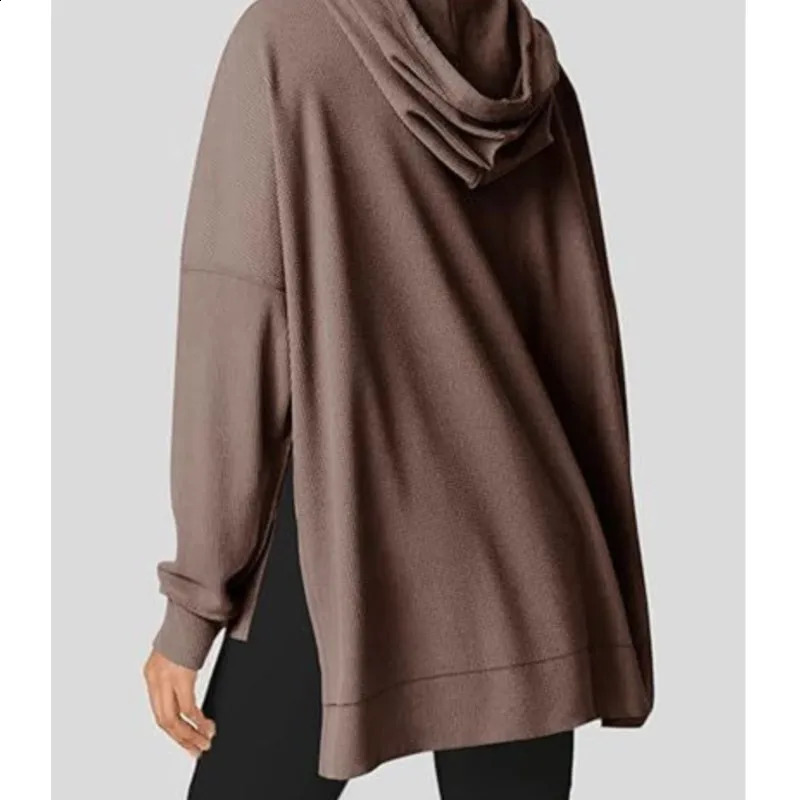 Autumn/Winter Womens Hoodie Waffle Knitted Side Split Hoodie Sweatshirt with Long Sleeve 250113