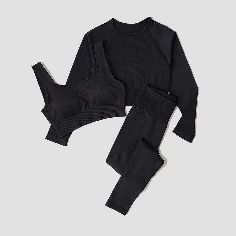 Women's Sportswear Set Workout Clothes Athletic Wear Sports Gym Legging Seamless Fiess Bra Crop Top Long Sleeve Yoga Suit