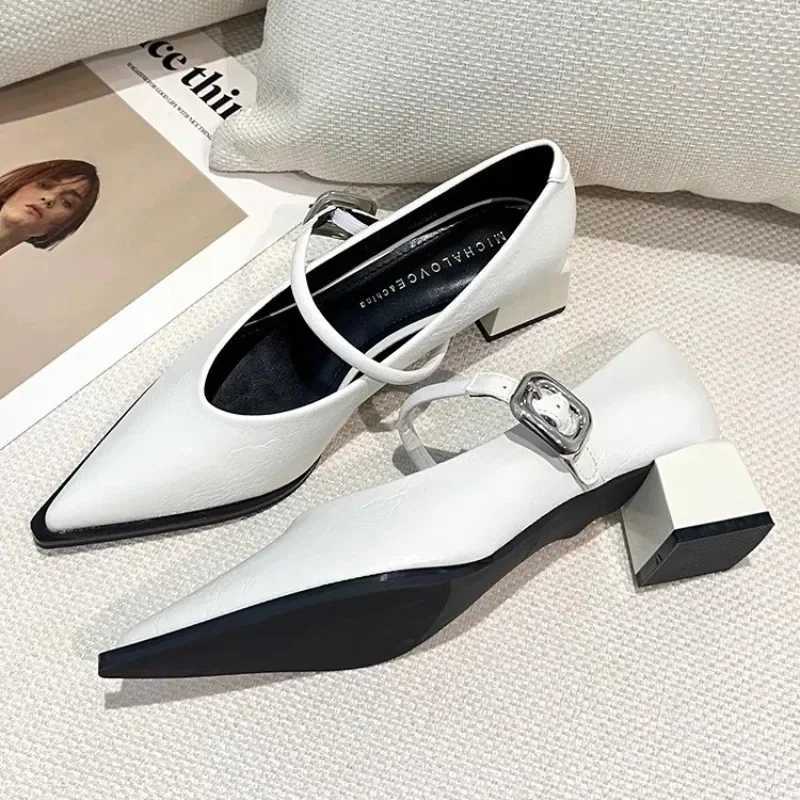 2024 Spring Pointed Toe Versatile New Style Single Square Heel Wens Shoes Medium Professional Dress French High Hot H Z250121