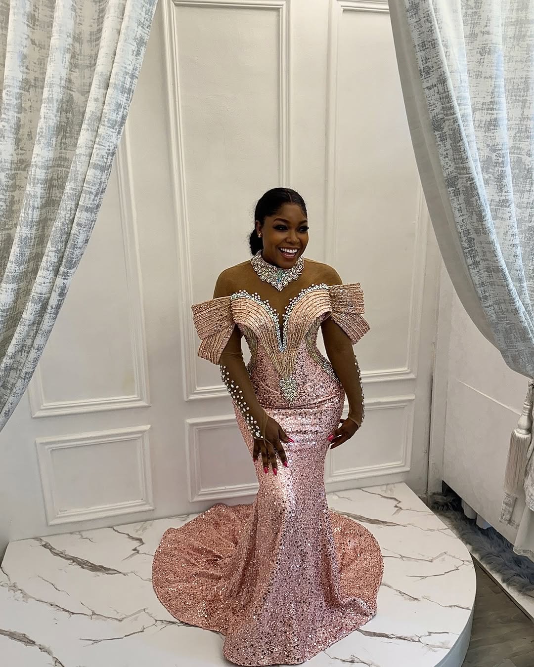 Aso Ebi Pink Mermaid Prom Dresses 2025 Rhies Beaded Stylish Evening Formal Party Second Birthday Engagement Gowns Plus Size Dress For Special Ocns