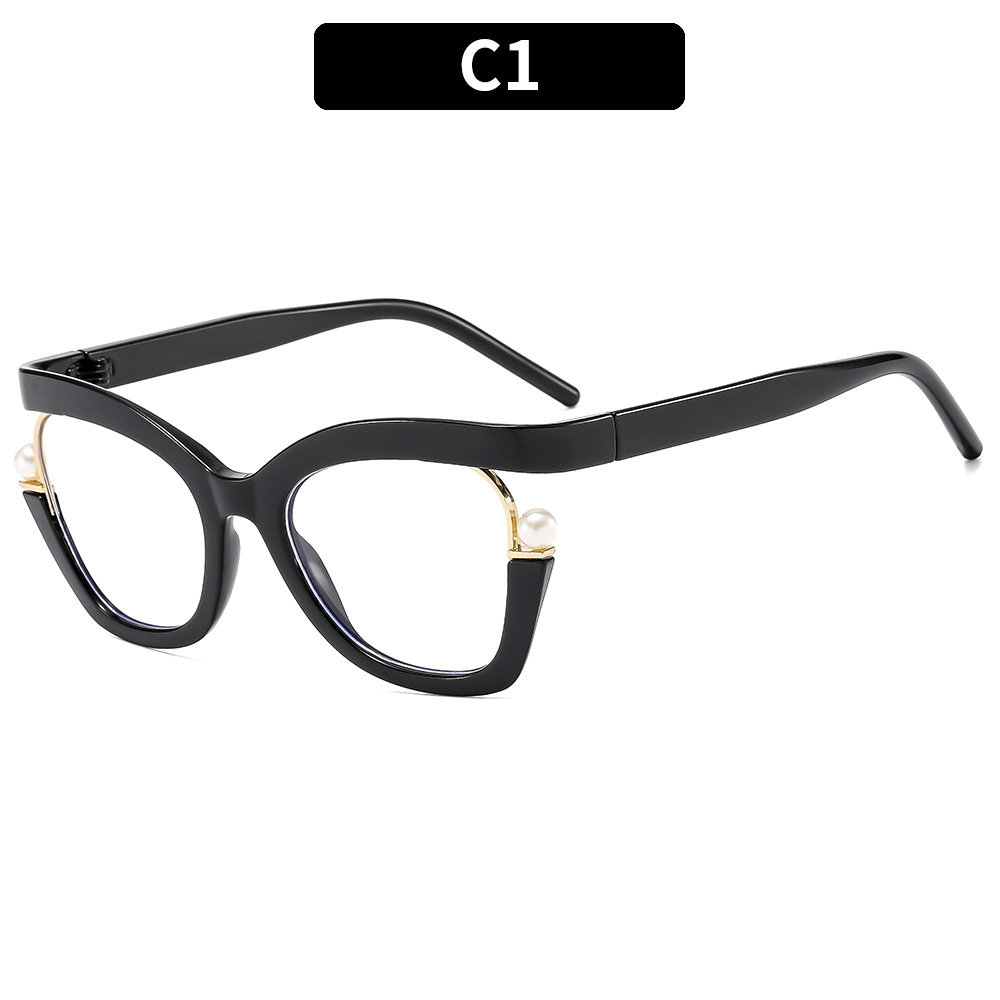 Anti blue light women's flat lens personalized color pearl decoration eyeglass frame elegant eyeglass frame
