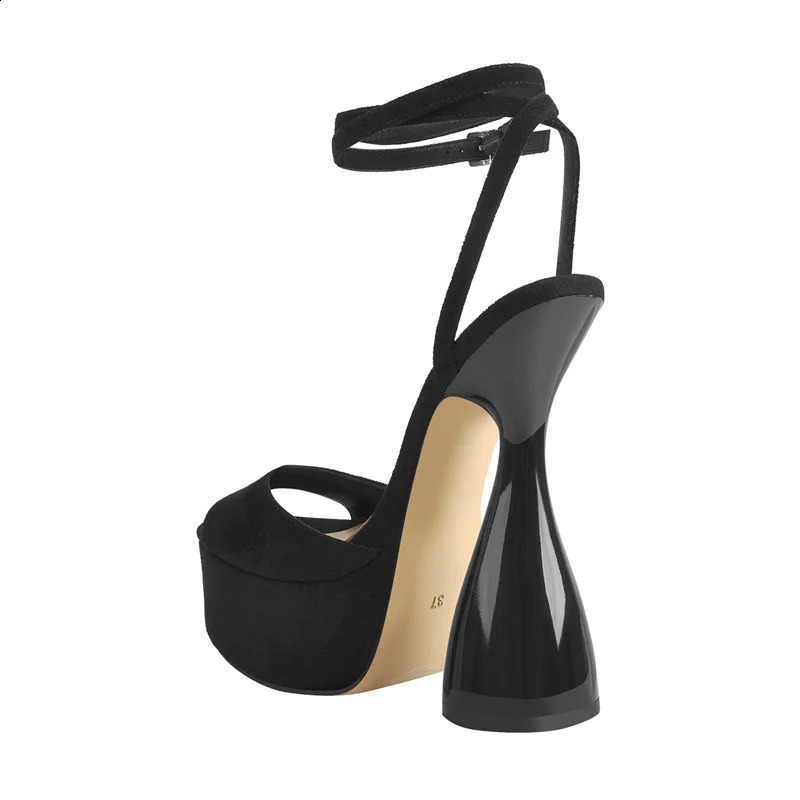 Onlymaker Women Peep Toe Sandals Black Flock Platform Ankle Strap High Heel Shoes Female Big Size Party Dress Sexy 250117BJ - view 6