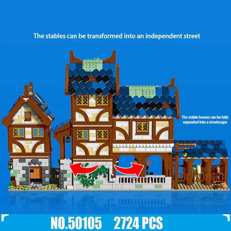 Free shipping Medieval Series Town Stable Model Building Blocks On Horse House Bricks DIY Educational Toys Gifts for Children Friends2724PCS
