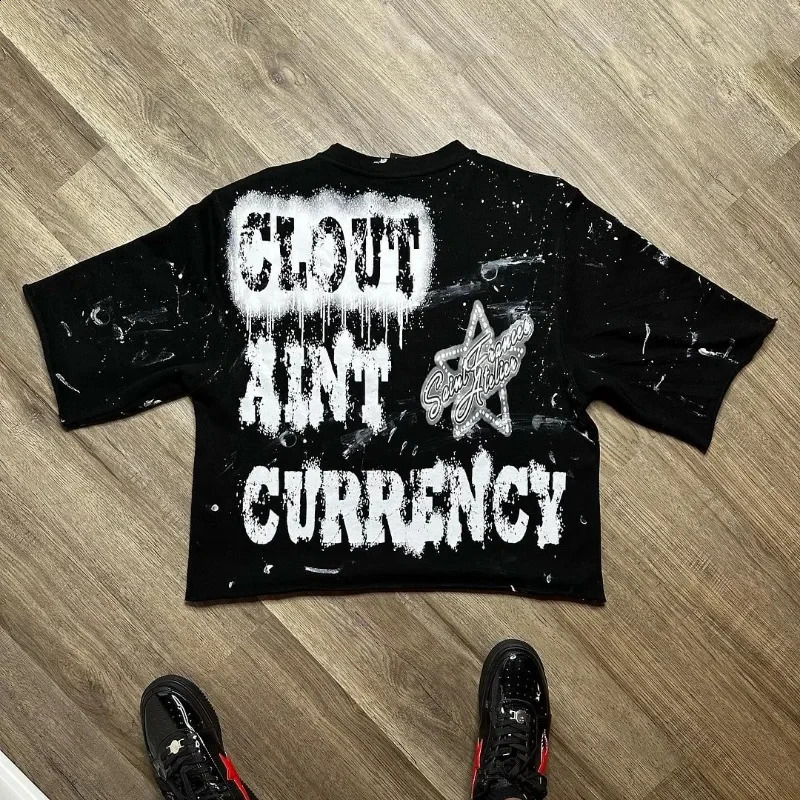 Harajuku streetwear trend large pattern printed mens O-neck loose top oversized Y2k style fashionable T-shirt 250118