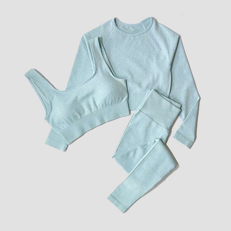 Women's Sportswear Set Workout Clothes Athletic Wear Sports Gym Legging Seamless Fiess Bra Crop Top Long Sleeve Yoga Suit