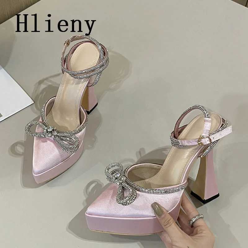 Hlieny 2025 Spring Autumn Wen New Pumps Hot Fashion Platform Pointed Toe -Knot Crystal Party Shoes Ankle Buckle Strap Sandals Z250121