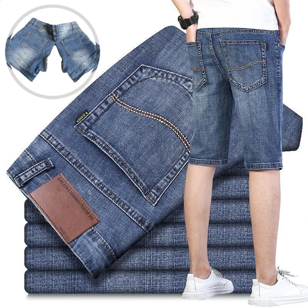 Invisible Open Crotch Outdoor Sex Denim Shorts Mens Summer Casual Five Points Pants Straight Durable Elastic Trousers Breeches 250118