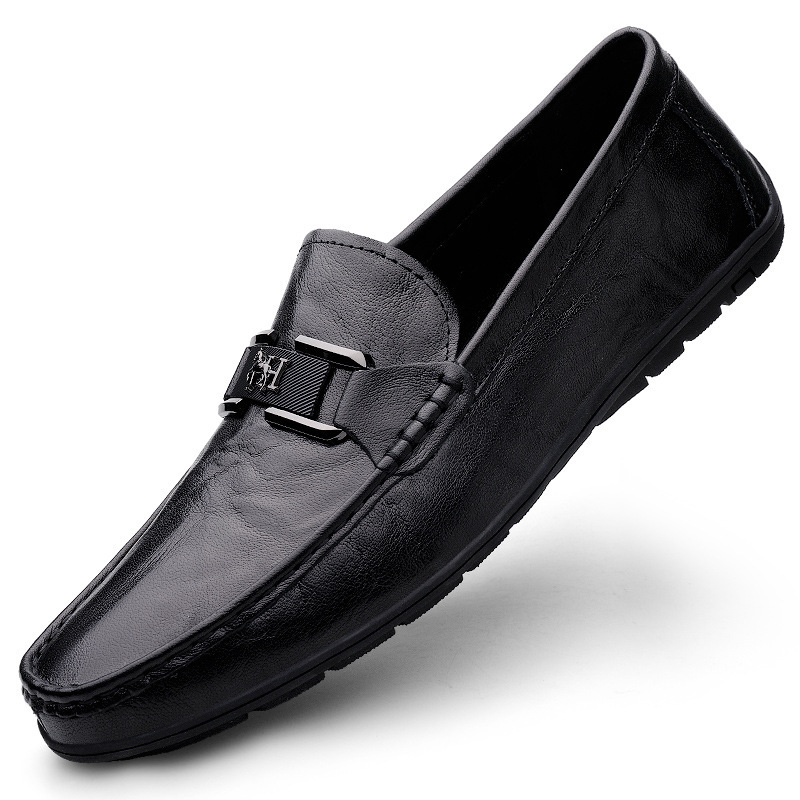 Live streaming cowhide men's bean cold adhesive shoes hot selling breathable and comfortable casual leather shoes men's set feet loafers men