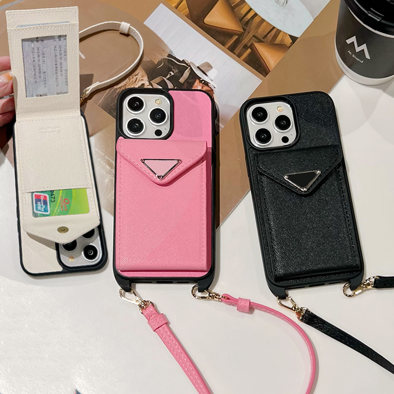 Phone Case Designer iPhone Case Crossbody Wallet for Apple iPhone 16 Pro Max 15 Pro Max 14 13 12 15 PLUS 16 Plus Case Luxury Brand Card Holder Lanyard Handbag Cover