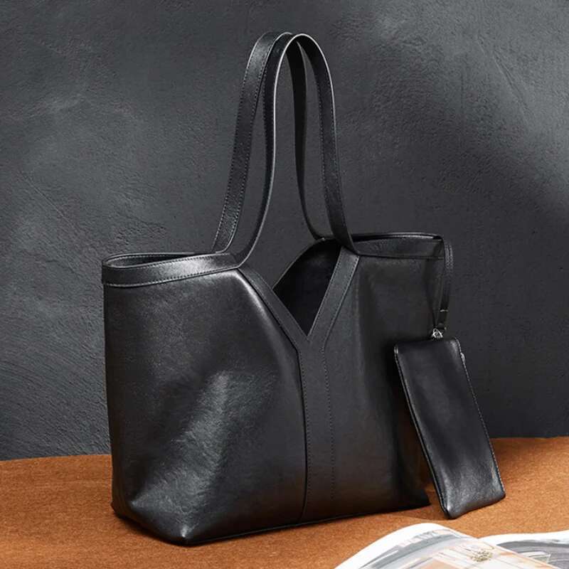High-End Brand Genuine Leather Women's Tote Retro Large Capacity Underarm New Y Letter Design Versatile Shoulder Bag