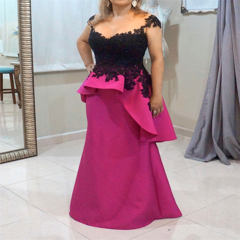 Hot Pink Mother Of The Bride Dress Plus Size Mermaid Black Lace Evening Dress Peplumn Wedding Guest Mom Formal Party Dress 2025 Contrast Vestidos De F