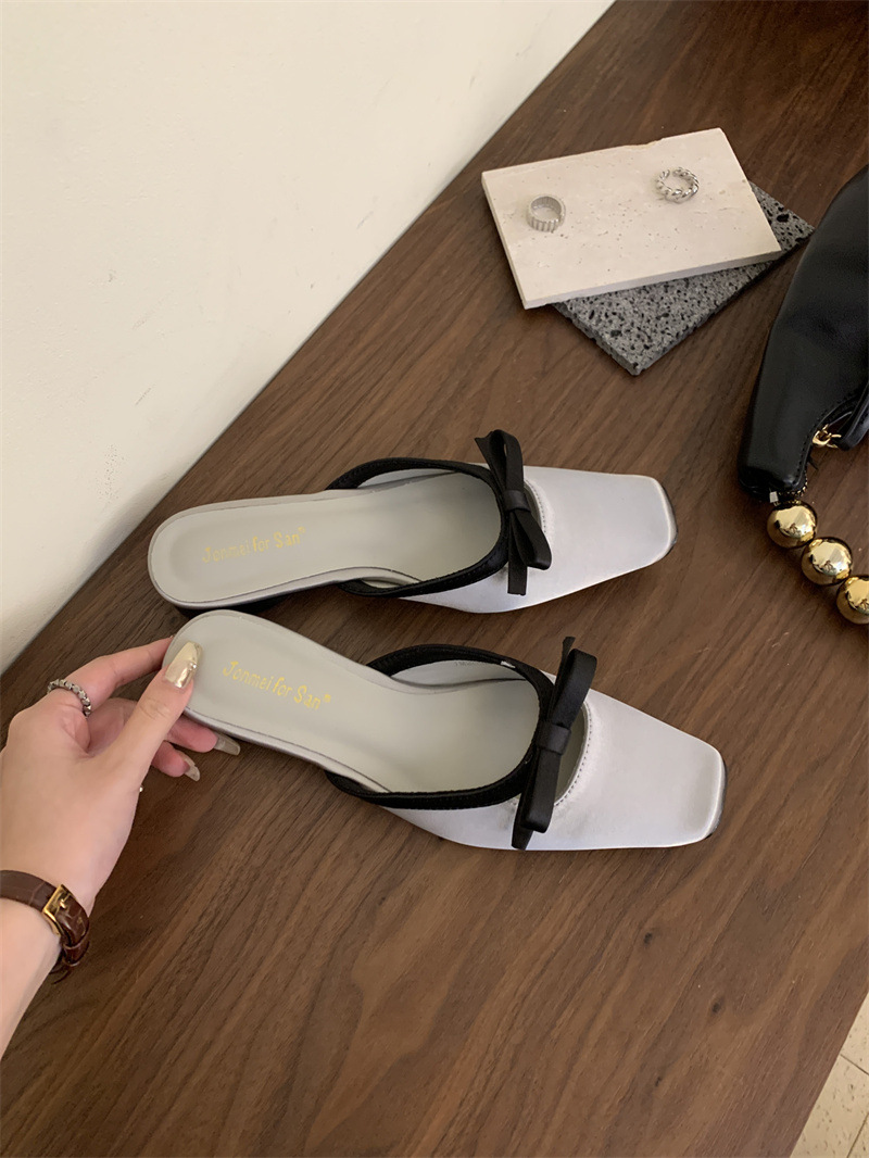 Women Slippers Fashion Flat Bottom Bow Design France NEW Gentle Style Triple Black Beige Green Pink Grey Free shipping