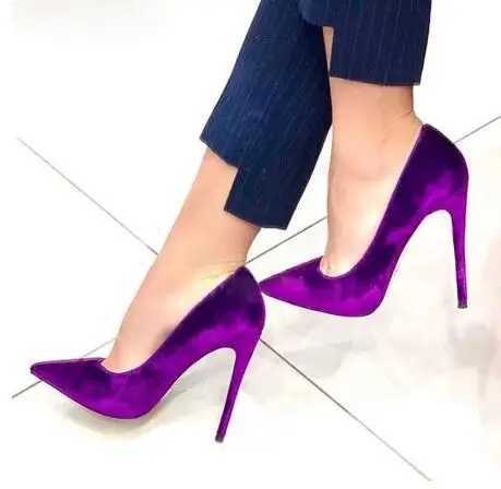 Dark Blue Hot Purple Black Veet Pointed Toe Shallow Slip On 8 10 12 CM Stiletto High Heel Pumps New Wen Party Dress Shoes Size 45 Z250121