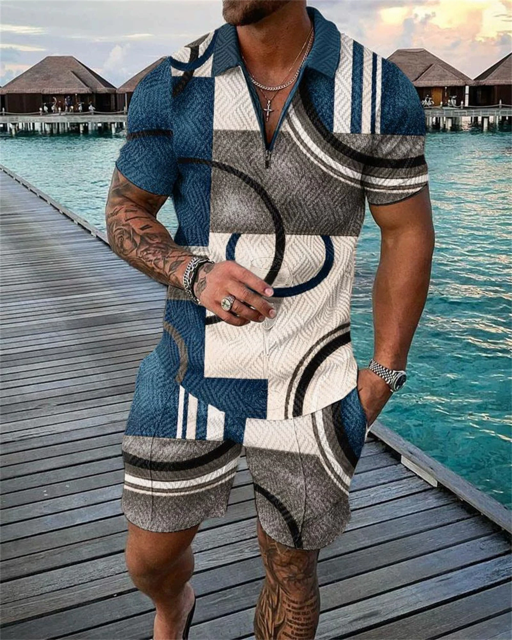 New Arrival Two Piece Set for man polo Clothing tracksuit Polo Shirts Sets Summer Casual Golf T-shirt Shorts Suits Print Fashion Male Street Outfits t