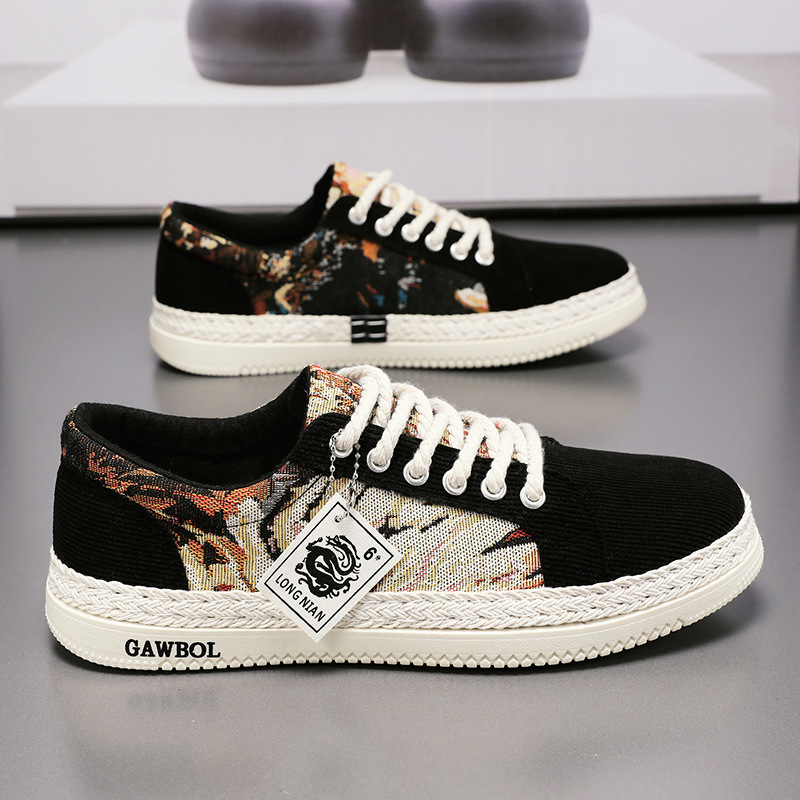 Men Casual Shoes Flat Bottom Fashion Printing Design Sense Triple Black Grey Green Free shipping
